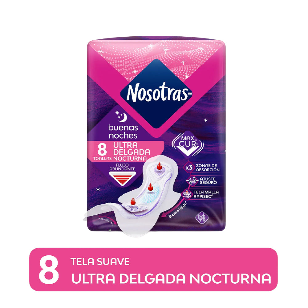 Nosotras toallas buenas noches ultra delgada malla x 8 unid
