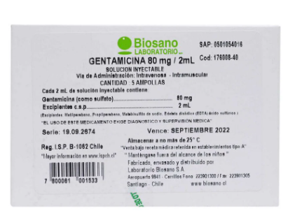 GENTAMICINA SOLUCION INYECTABLE 80 MG/ML