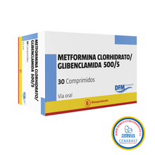 METFORMINA CLORHIDRATO + GLIBENCLAMIDA 500 MG / 5 MG X 30 COMPRIMIDOS