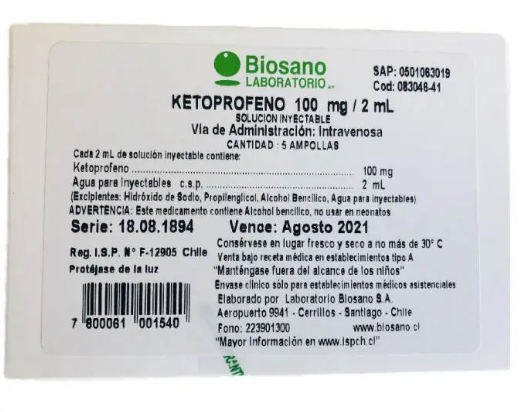 KETOPROFENO SOLUCIÓN INYECTABLE 100 mg/2 mL
